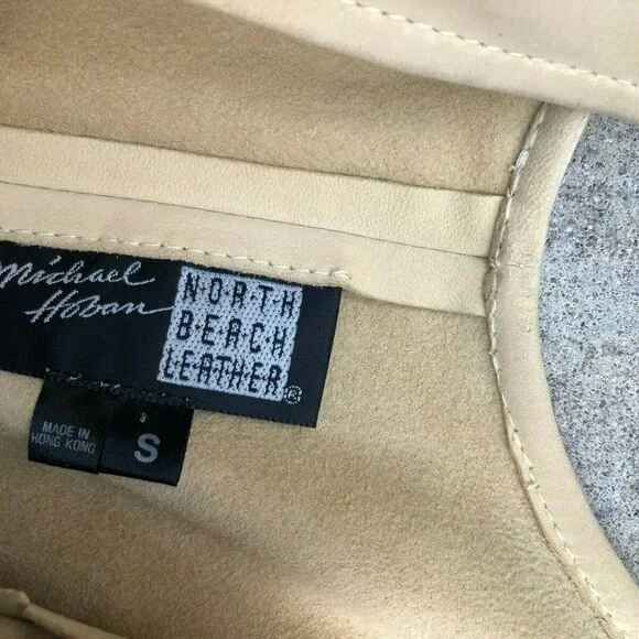 MICHAEL HOBAN Women's Vintage 90s SMALL North Beach Leather Tan Tank Top Shirt - Picture 5 of 7